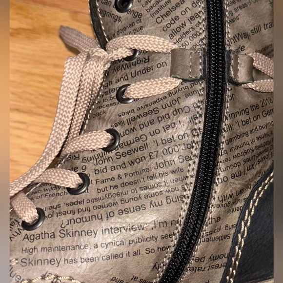 🌺Rieker Payton Brandy Combat Boots with Written Print zip up and tie boots - Picture 7 of 9